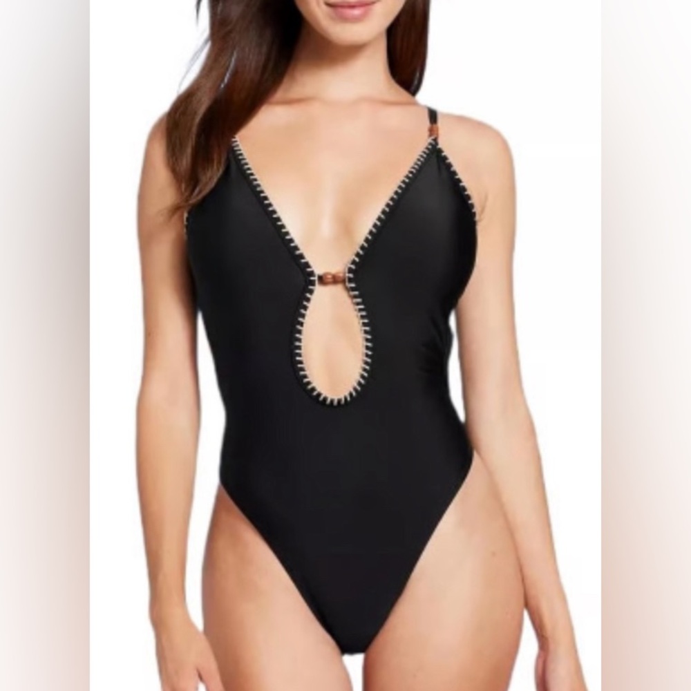 NWT Shade & Shore Plunge Extra High Leg One Piece Swimsuit - Med & Large Avail.